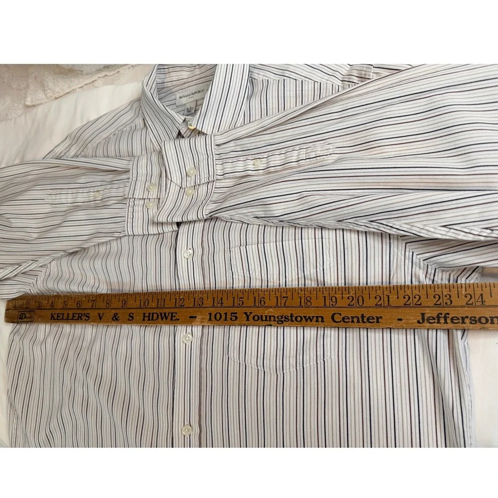 Banana Republic Button Down Mens L White Striped Excellent Long Sleeve Shirt